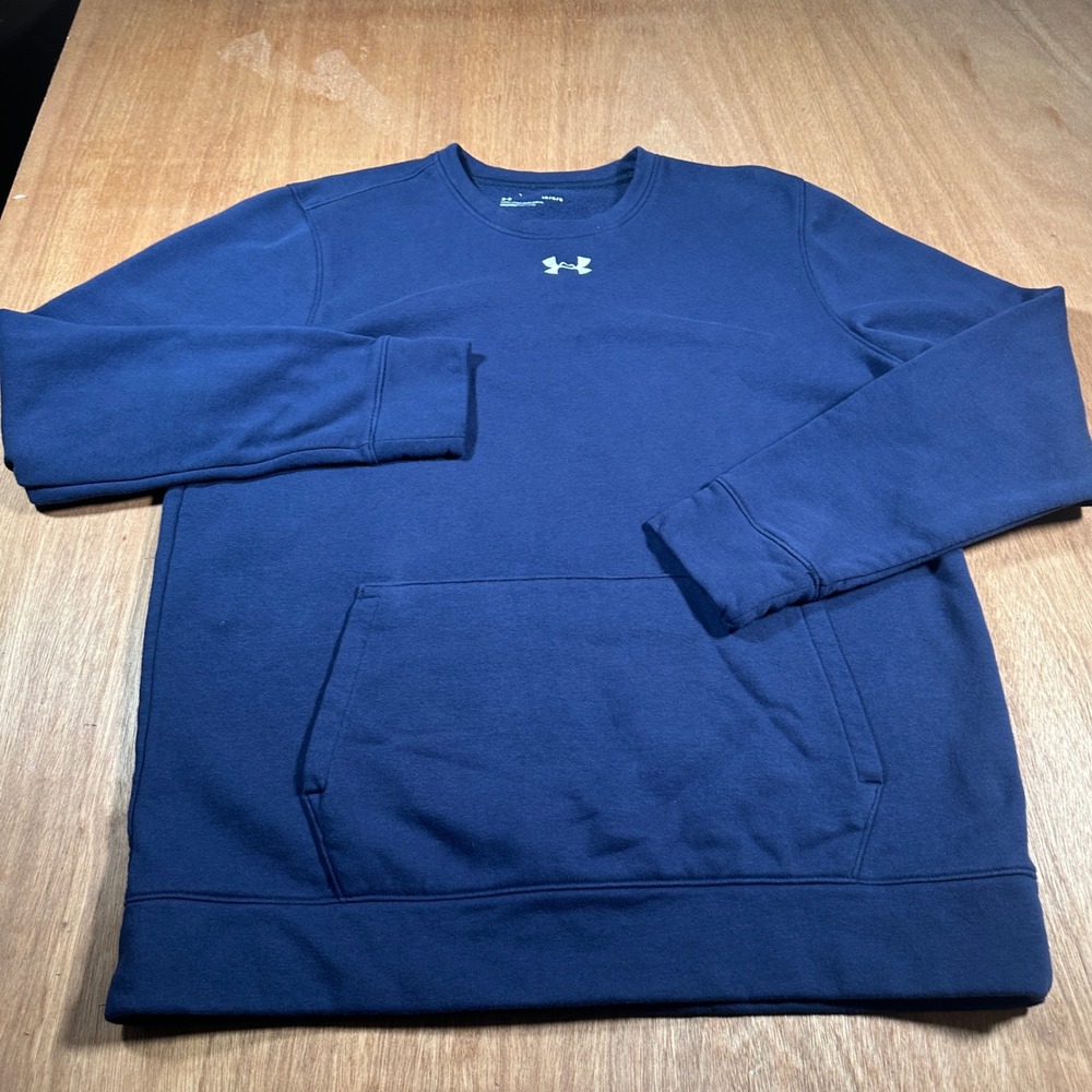 Under Armour Sweatshirt Mens Large Blue Rival Fleece Crew Neck 1302159 Pocket